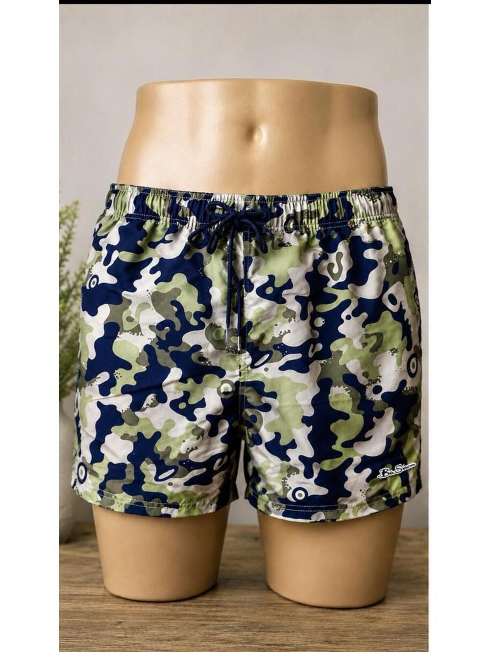 Ben Sherman Swim Trunks Shorts XL Blue Green Camo Drawstring Mesh Lined NWT
